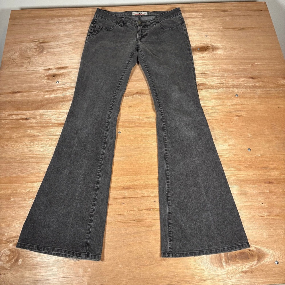 Fornarina Attitude Flare Jeans Womens 29 Black Faded Low Rise Made in Italy Y2K